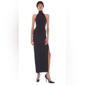 Norma Kamali Turtle Slit Dress Black Halter Maxi Dress